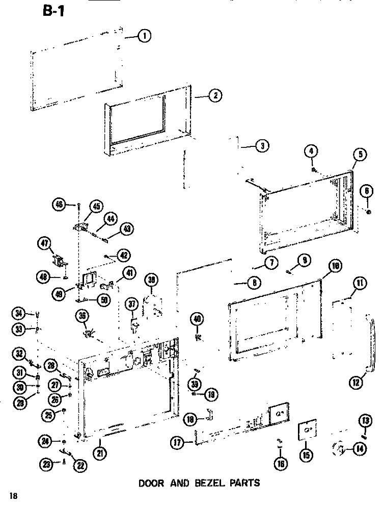 DOOR & BEZEL Diagram and Parts List for R1E P7107904M Amana Microwave