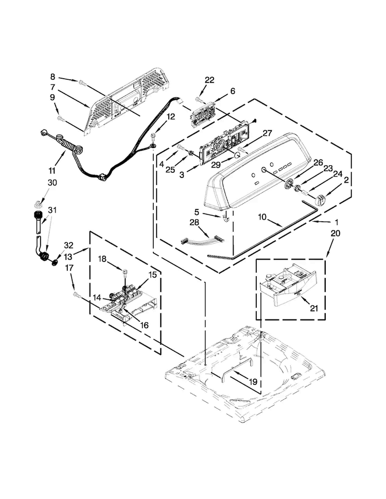 Console And Dispenser Parts Diagram and Parts List for 7MMVWX521BW0  Maytag Washer