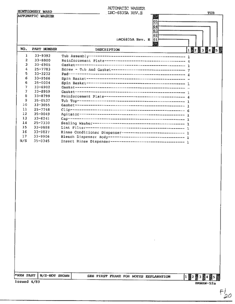 Tub Page 2 Diagram and Parts List for 6835A REV E Norge Washer
