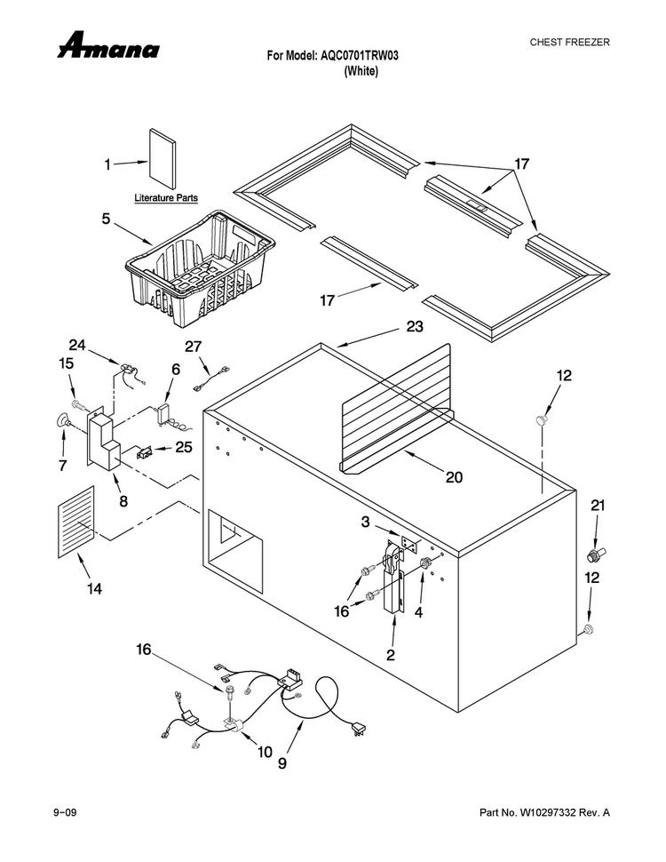 Cabinet Parts Diagram and Parts List for AQC0701TRW03  Amana Freezer