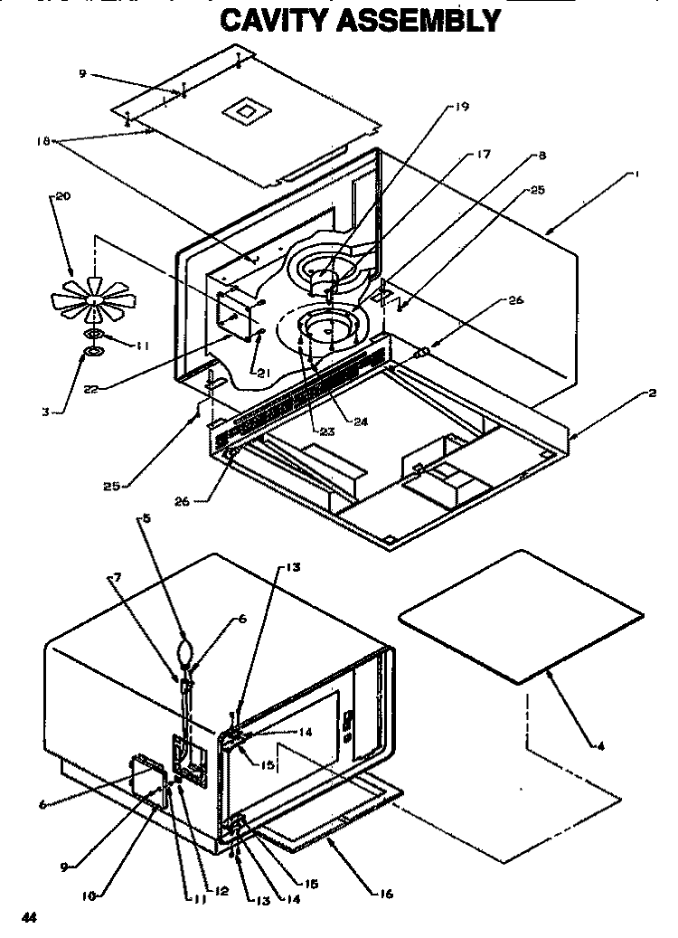 CAVITY ASSY Diagram and Parts List for E2900ST P1189401M Amana Microwave