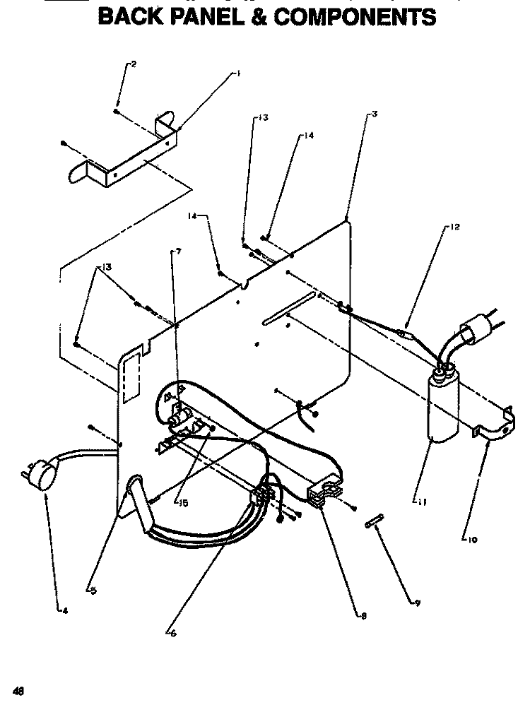 BACK PANEL & COMPONENTS Diagram and Parts List for E2900ST P1189401M Amana Microwave