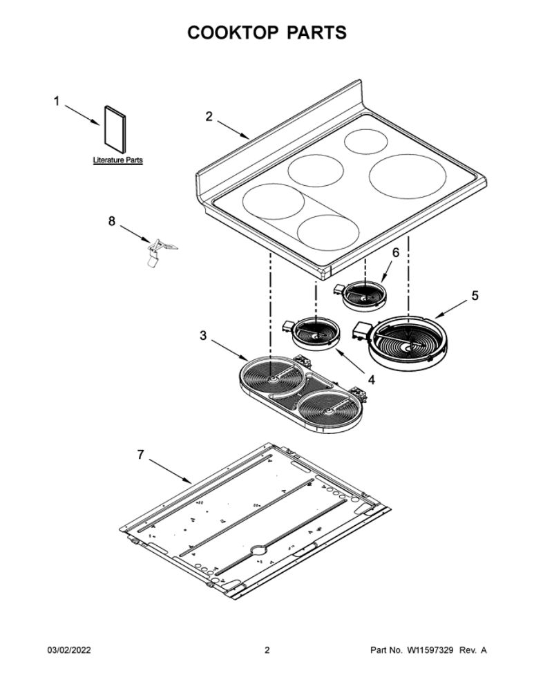 Cooktop Parts Diagram and Parts List for MET8800FZ05  Maytag Range