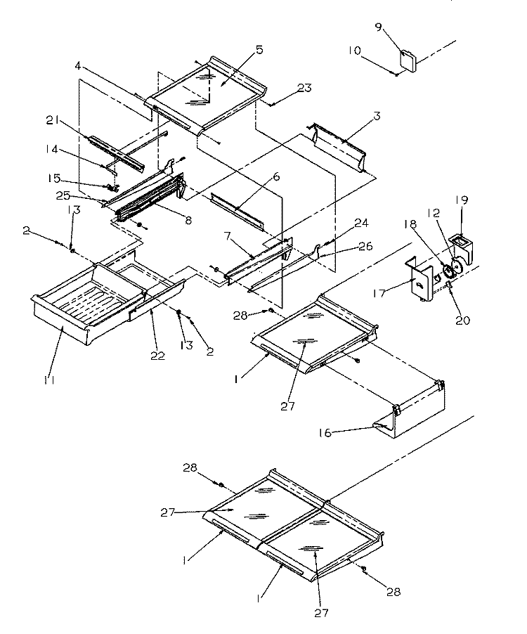 CABINET SHELVING Diagram and Parts List for TR522SW P1182701W W Amana Refrigerator
