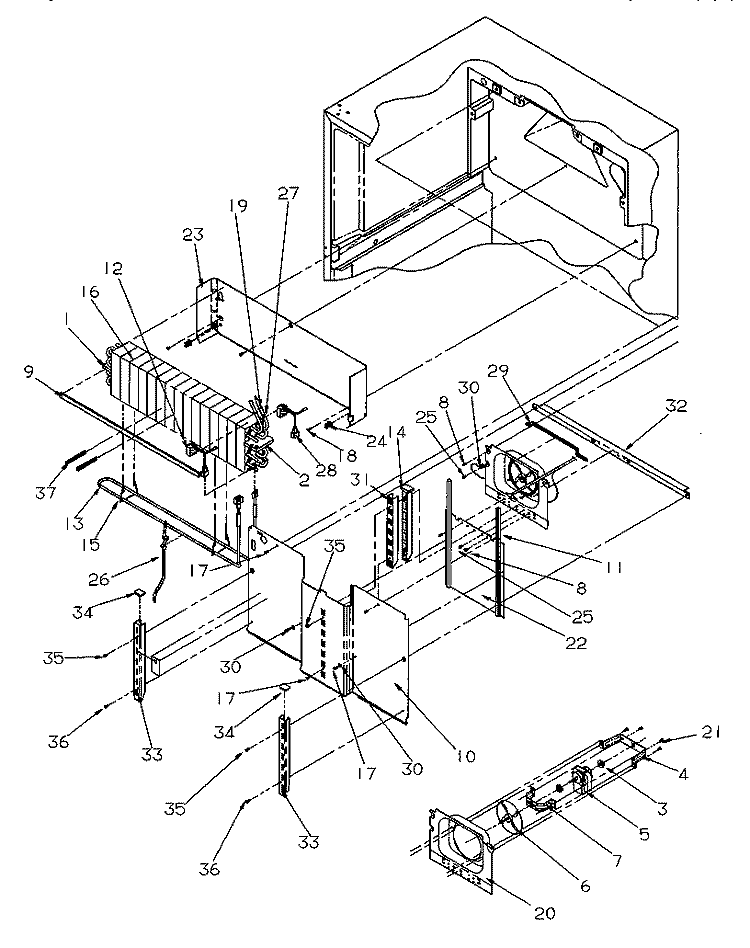 EVAP AREA Diagram and Parts List for TR522SW P1182701W W Amana Refrigerator