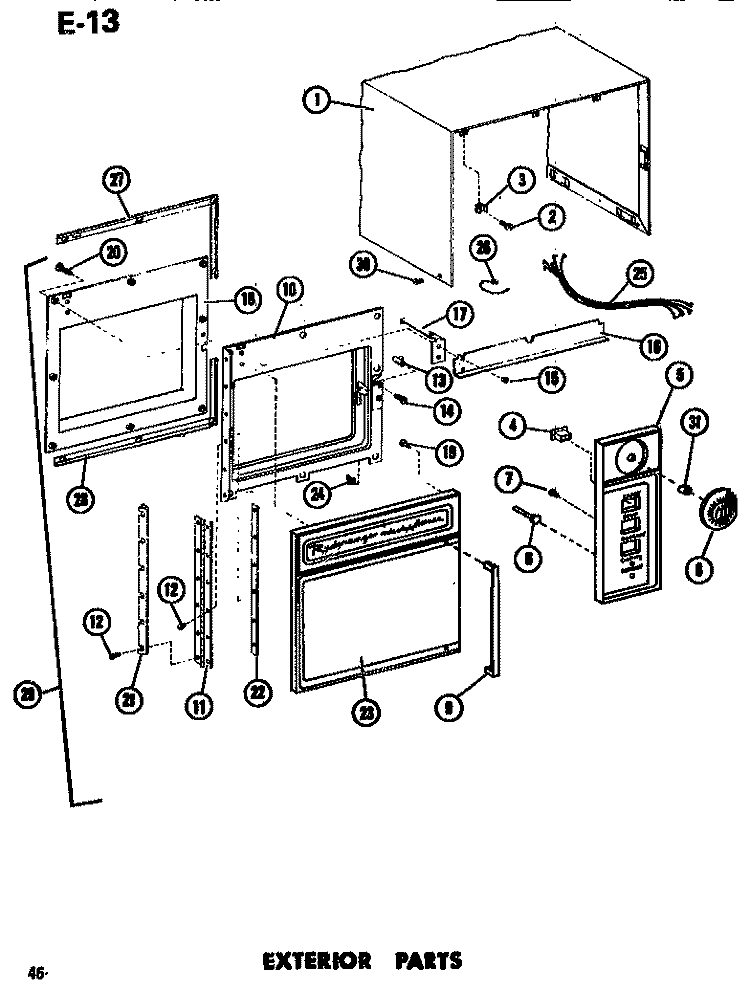 EXTERIOR Diagram and Parts List for EMR3 P7369003M Amana Microwave