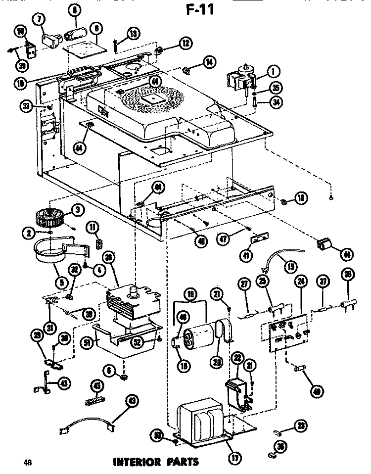INTERIOR Diagram and Parts List for EMR3 P7450301M Amana Microwave