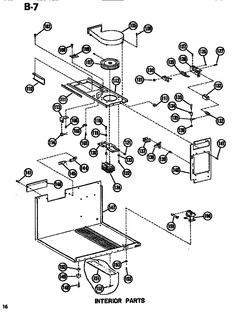 INTERIOR Diagram and Parts List for RR54 P7149001M Amana Microwave
