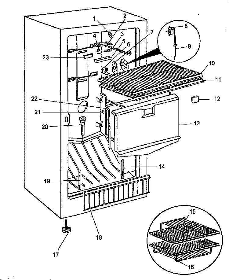 FZ COMPARTMENT Diagram and Parts List for ESUF17HW P1179613W W Amana Freezer