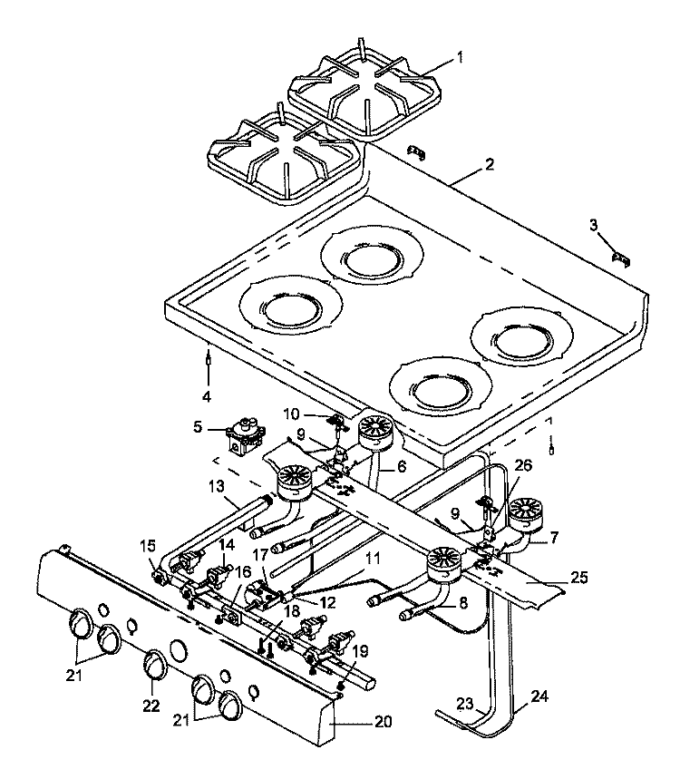 OPEN TOP BURNER ASSY Diagram and Parts List for SNP26ZZ0 P1142993N Amana Cooktop