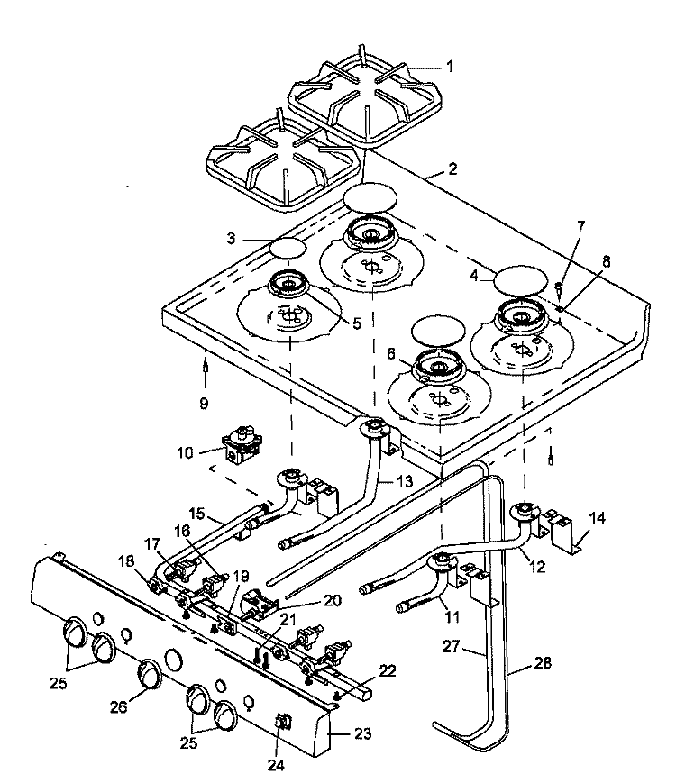 SEALED TOP BURNER ASSY Diagram and Parts List for SNK26FS0 P1142990N Amana Range