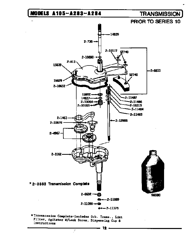Transmission Diagram and Parts List for BA283  Maytag Washer