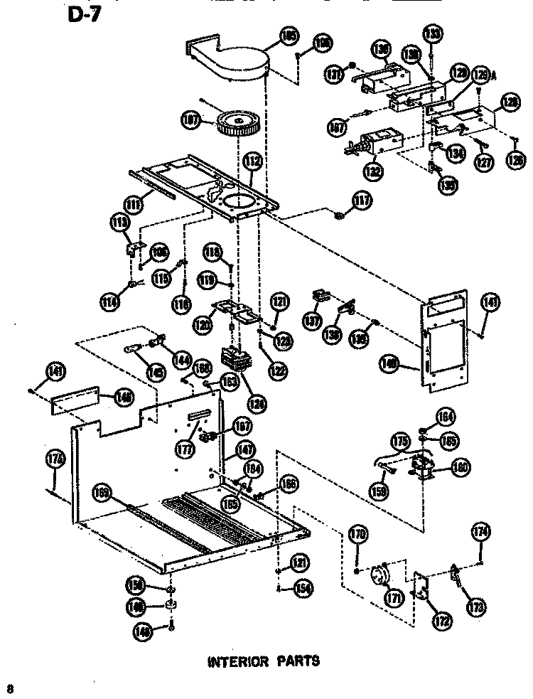 INTERIOR Diagram and Parts List for RR54D P7149005M Amana Microwave