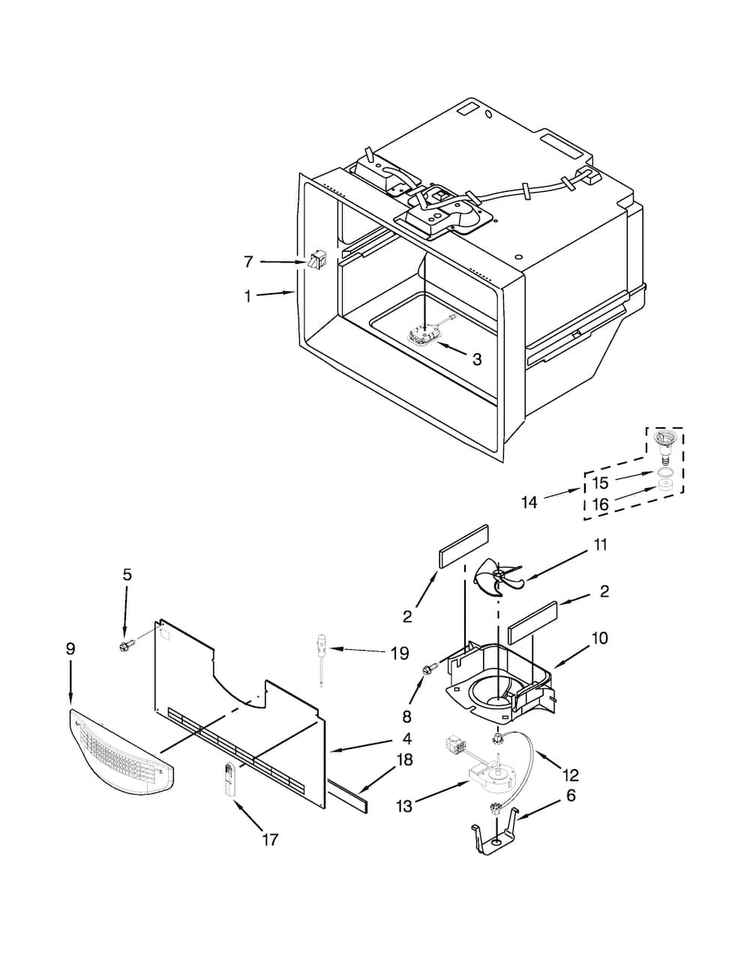 Freezer Liner Parts Diagram and Parts List for MFT2574DEH02  Maytag Refrigerator