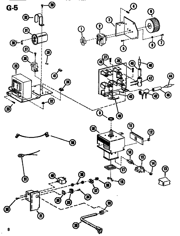 INTERIOR Diagram and Parts List for R51 P7311701M Whirlpool Microwave