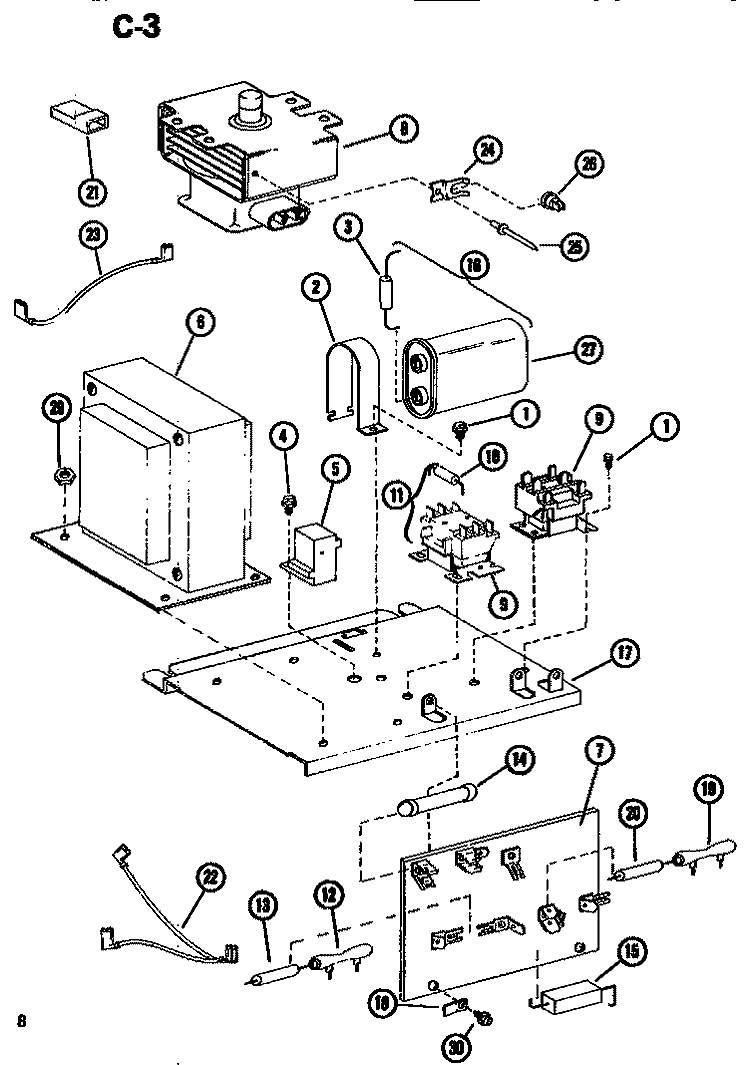 INTERIOR Diagram and Parts List for RR57D P7399501M Amana Microwave