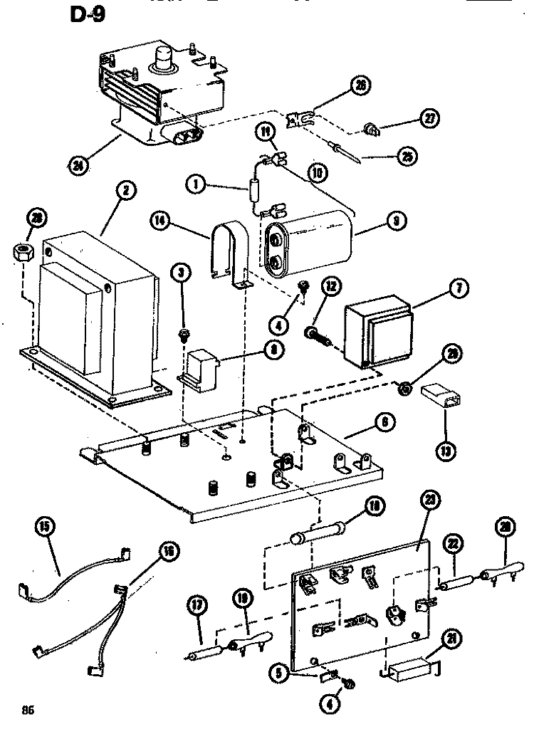 INTERIOR Diagram and Parts List for RR59T P7399601M Amana Microwave