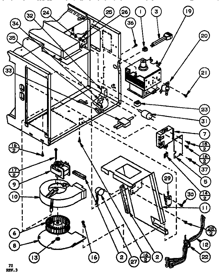 INTERIOR Diagram and Parts List for RS520A P7766604M Amana Microwave