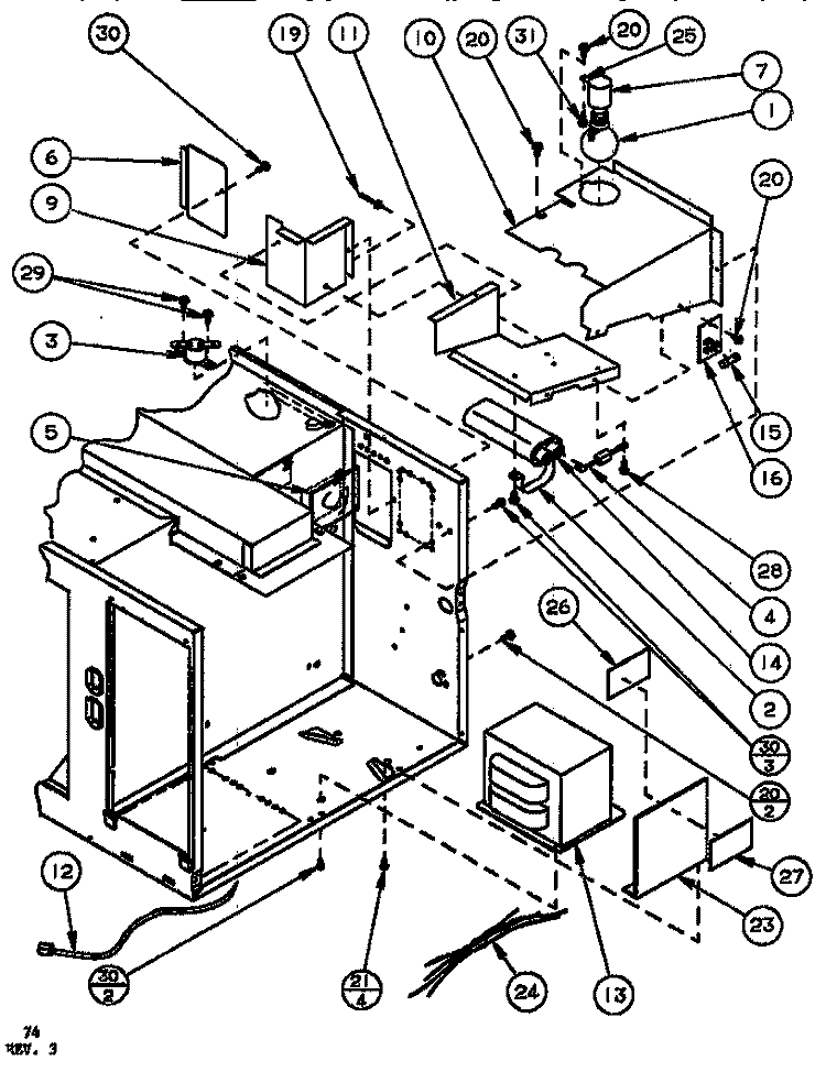 INTERIOR Diagram and Parts List for RS520A P7766604M Amana Microwave