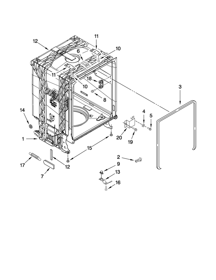 Tub And Frame Parts Diagram and Parts List for CDB7000AWS1  Magic Chef Dishwasher