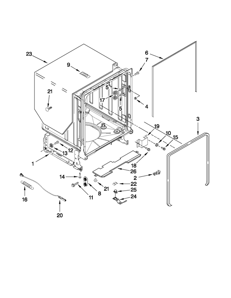 Tub And Frame Parts Diagram and Parts List for MDB7760AWS0  Maytag Dishwasher