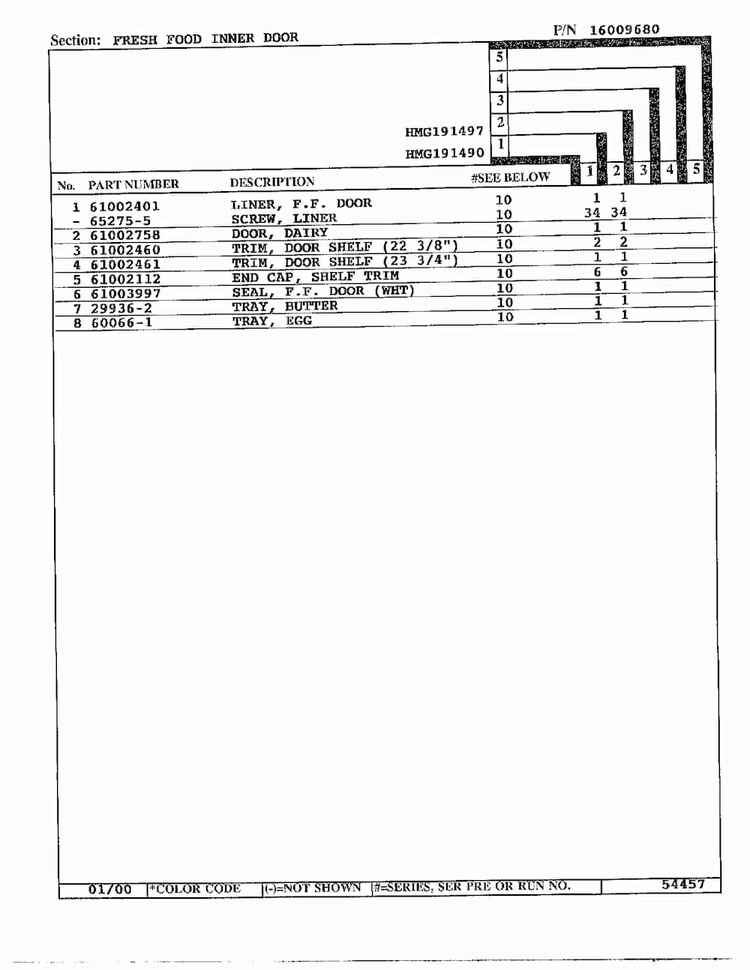 Fresh Food Inner Door Page 2 Diagram and Parts List for HMG191490  Admiral Refrigerator