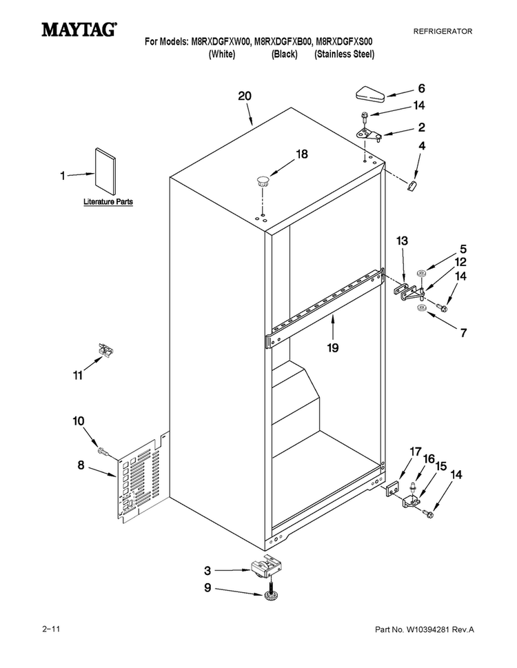 Cabinet Parts Diagram and Parts List for M8RXDGFXB00  Maytag Refrigerator