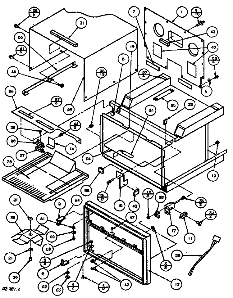 OVEN CAVITY ASSY Diagram and Parts List for RC514SE P7836201M Amana Microwave