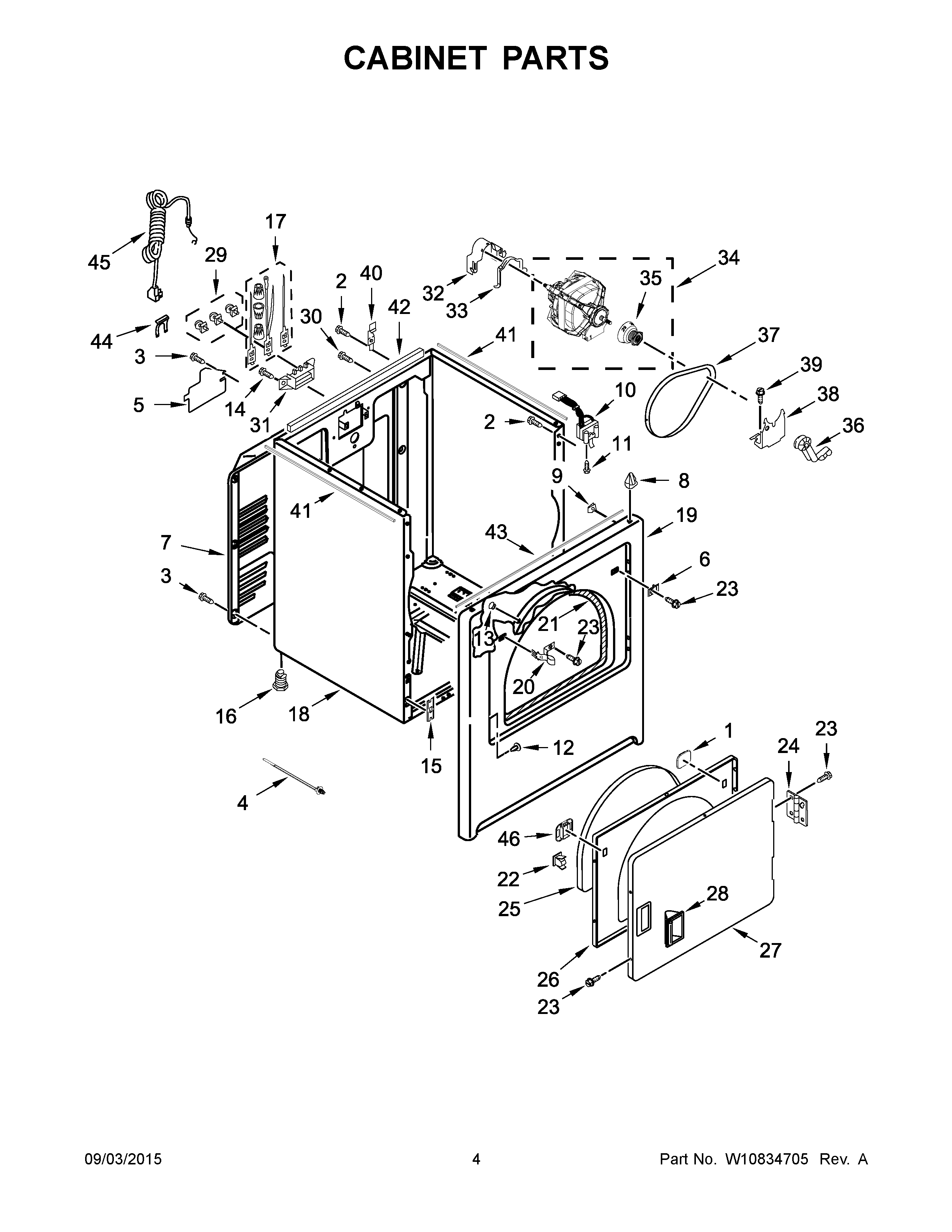 03 - CABINET PARTS Diagram and Parts List for YMEDC415EW1  Maytag Dryer