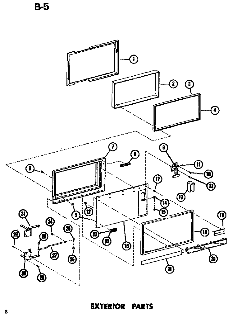 EXTERIOR Diagram and Parts List for ERC10PB P7194501M Amana Microwave