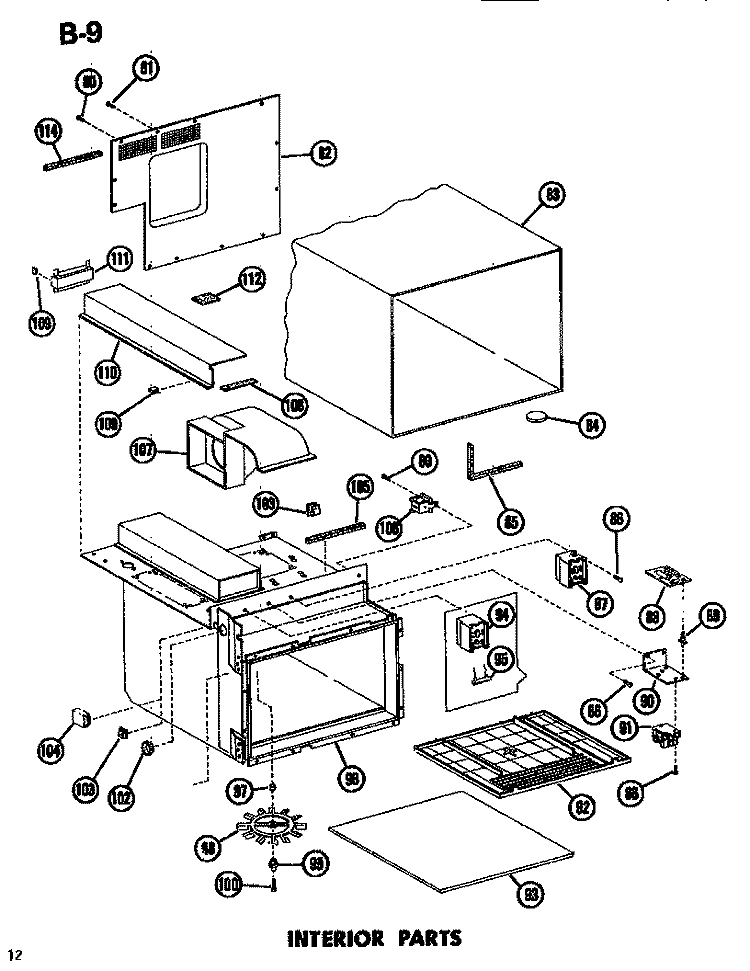 INTERIOR Diagram and Parts List for ERC10PB P7194501M Amana Microwave