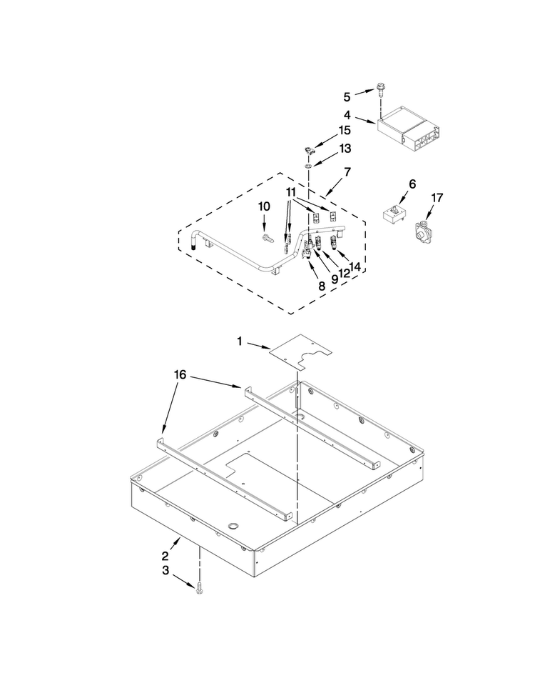 Burner Box Assembly Diagram and Parts List for JGD8430ADF15  Jenn-Air Cooktop