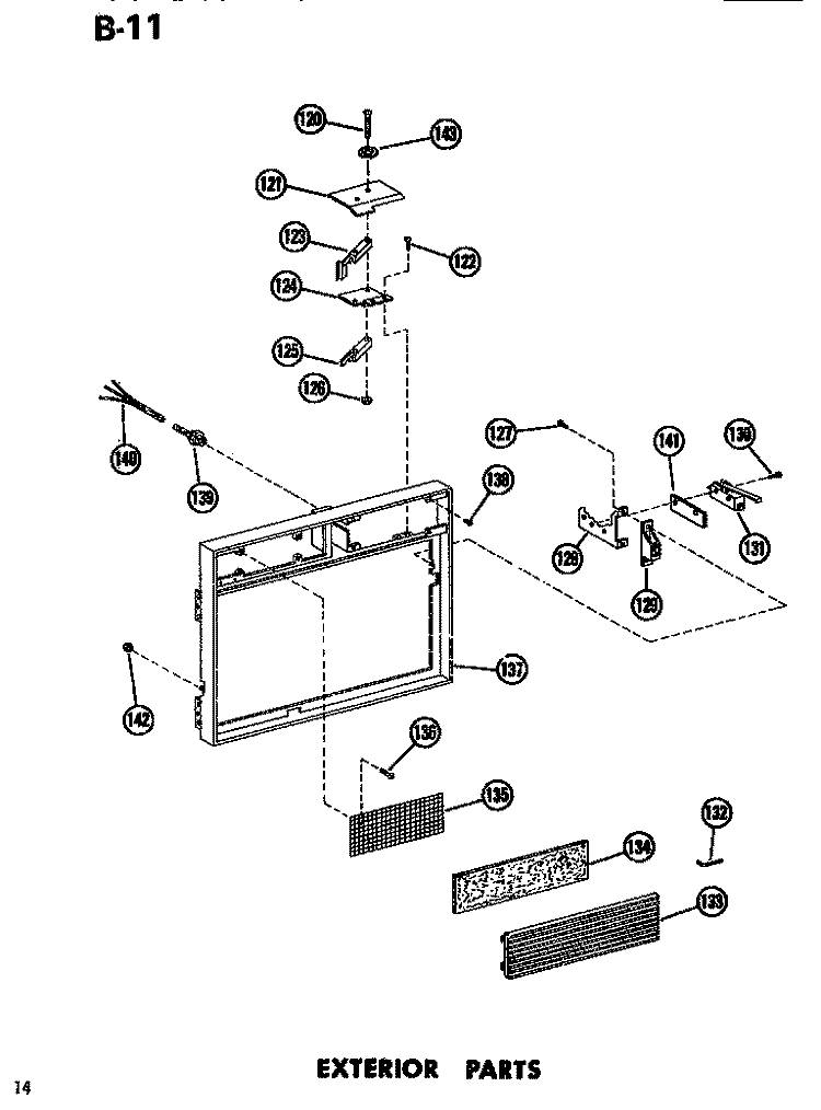 EXTERIOR Diagram and Parts List for ERC10PB P7194501M Amana Microwave