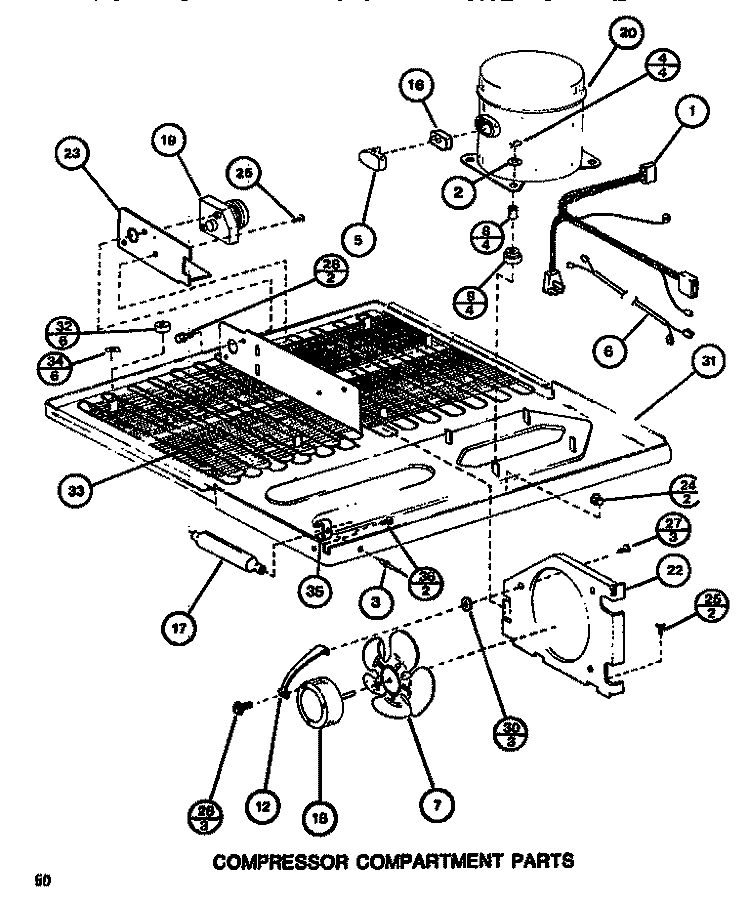 COMPRESSOR COMPARTMENT Diagram and Parts List for TM516G1 P7655601W Amana Refrigerator