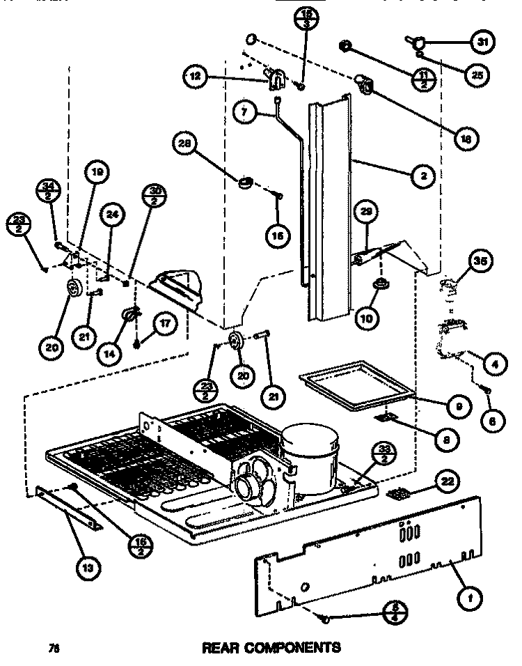 REAR COMPONENTS Diagram and Parts List for TC522G P7655604W Amana Refrigerator