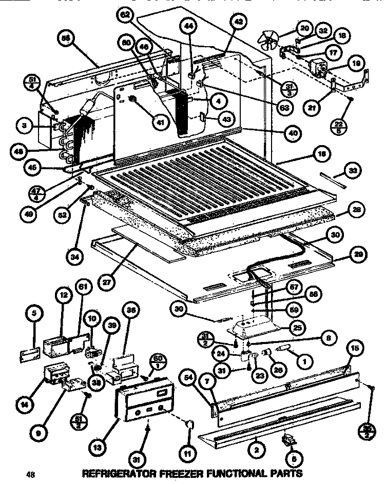 FUNCTIONAL PARTS (REF / FRZ) Diagram and Parts List for TM516G1 P7655605W Amana Refrigerator