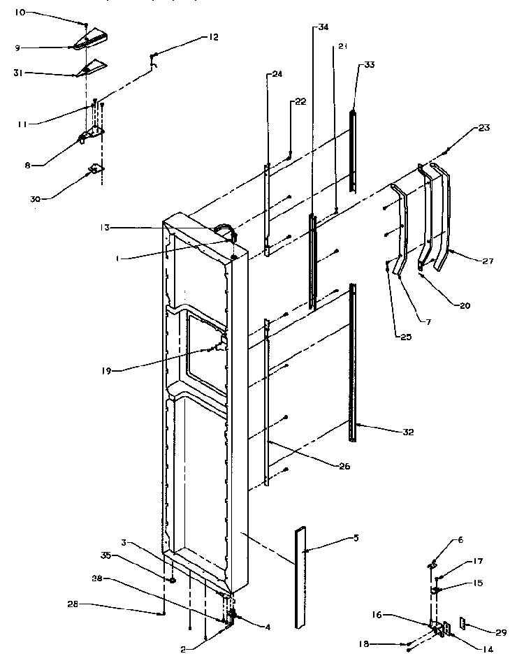 Freezer Door Hinge And Trim Parts Diagram and Parts List for SXD22Q2L-P1181308WL  Amana Refrigerator