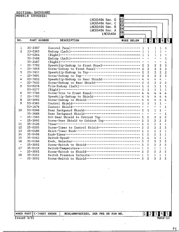 Washer/backguard Page 2 Diagram and Parts List for 6540A REV D Norge Washer