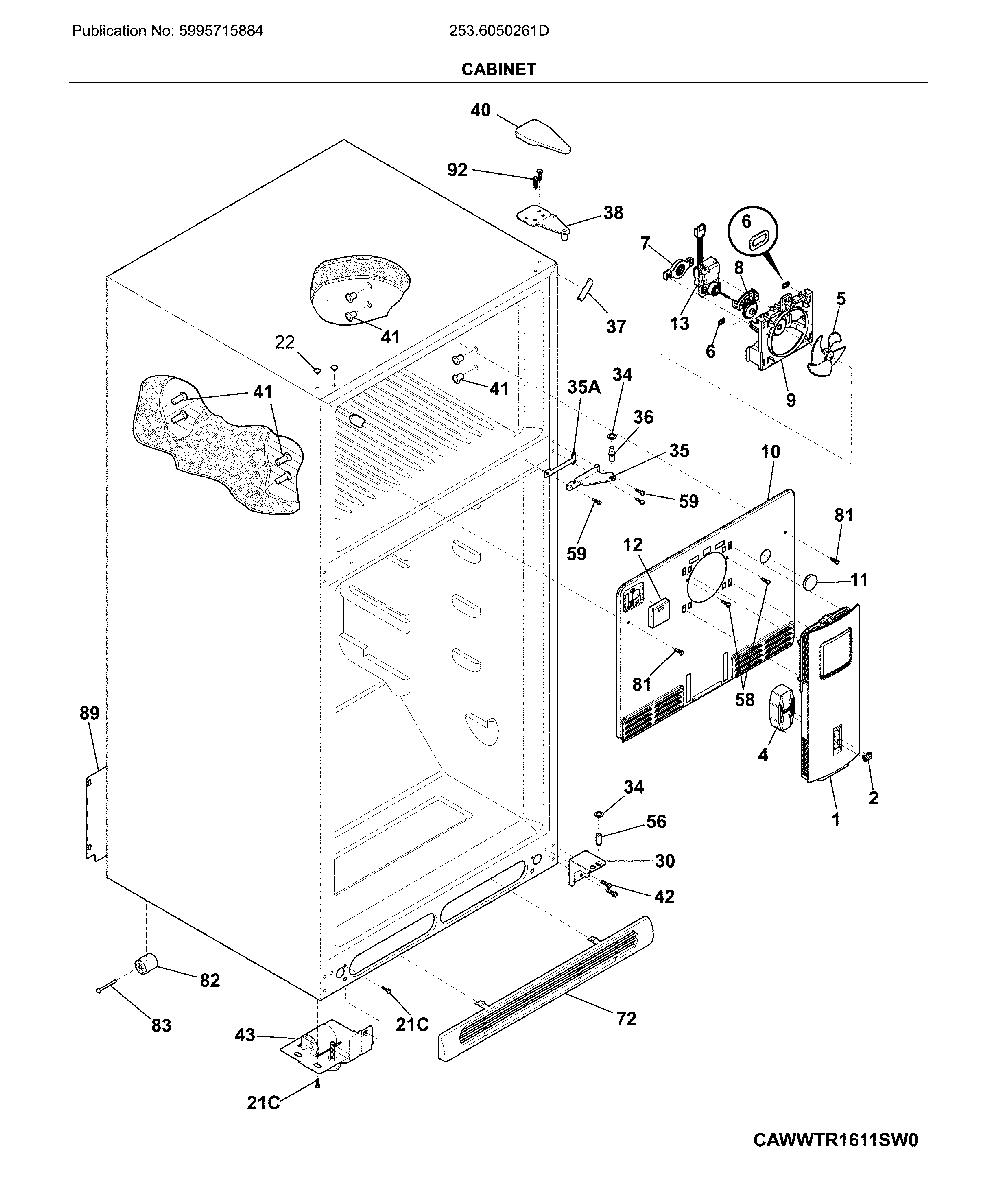 Cabinet Diagram and Parts List for 2536050261D  Kenmore Refrigerator