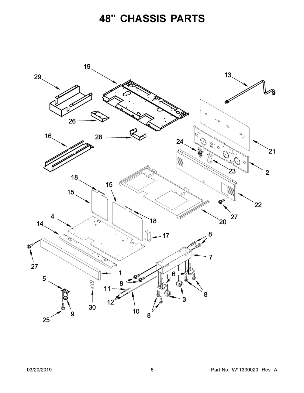 48" Chassis Parts Diagram and Parts List for JDRP848HL00  Maytag Range