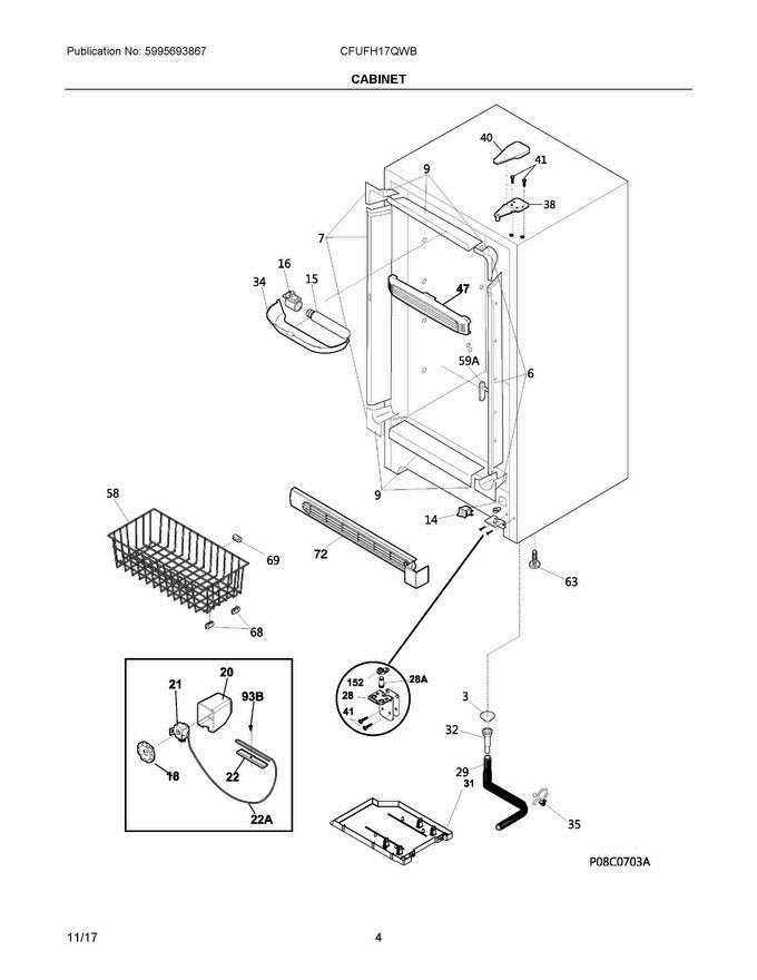 03 - Cabinet Diagram and Parts List for CFUFH17QWB  Crosley Freezer