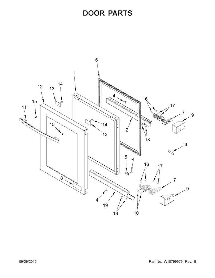 Door Parts Diagram and Parts List for JUW24FRERS00  Jenn-Air Wine and Beverage Cooler