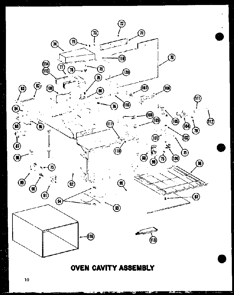 Oven Cavity Assembly Diagram and Parts List for RC10A-PB P72091-1M Amana Microwave