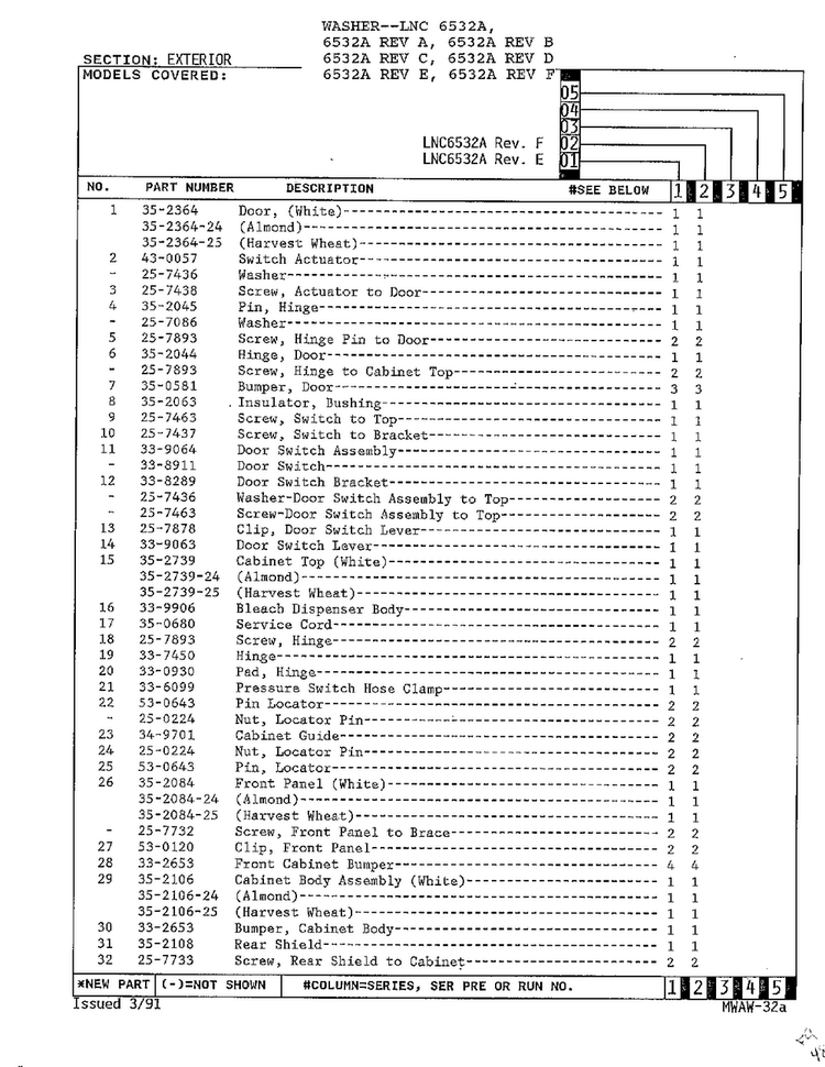 Exterior Page 3 Diagram and Parts List for 6532A REV C Norge Washer