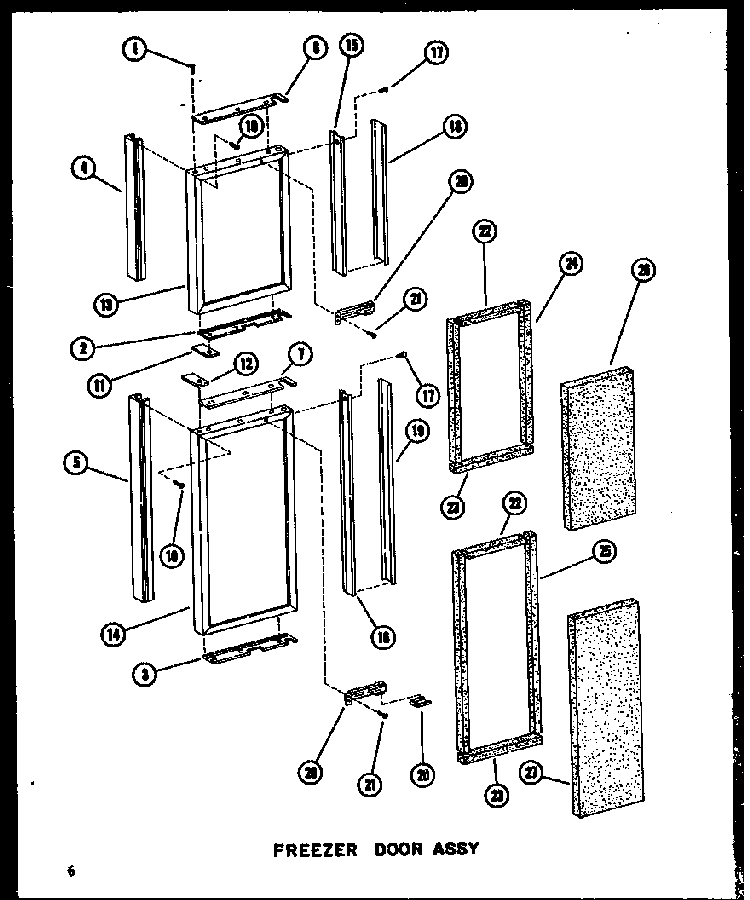 Freezer Door Assy Diagram and Parts List for SRI19A-P60350-6W  Amana Refrigerator