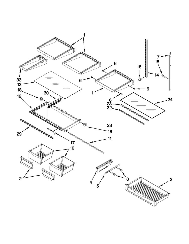 Shelf Parts Diagram and Parts List for MFI2665XEM8  Maytag Refrigerator