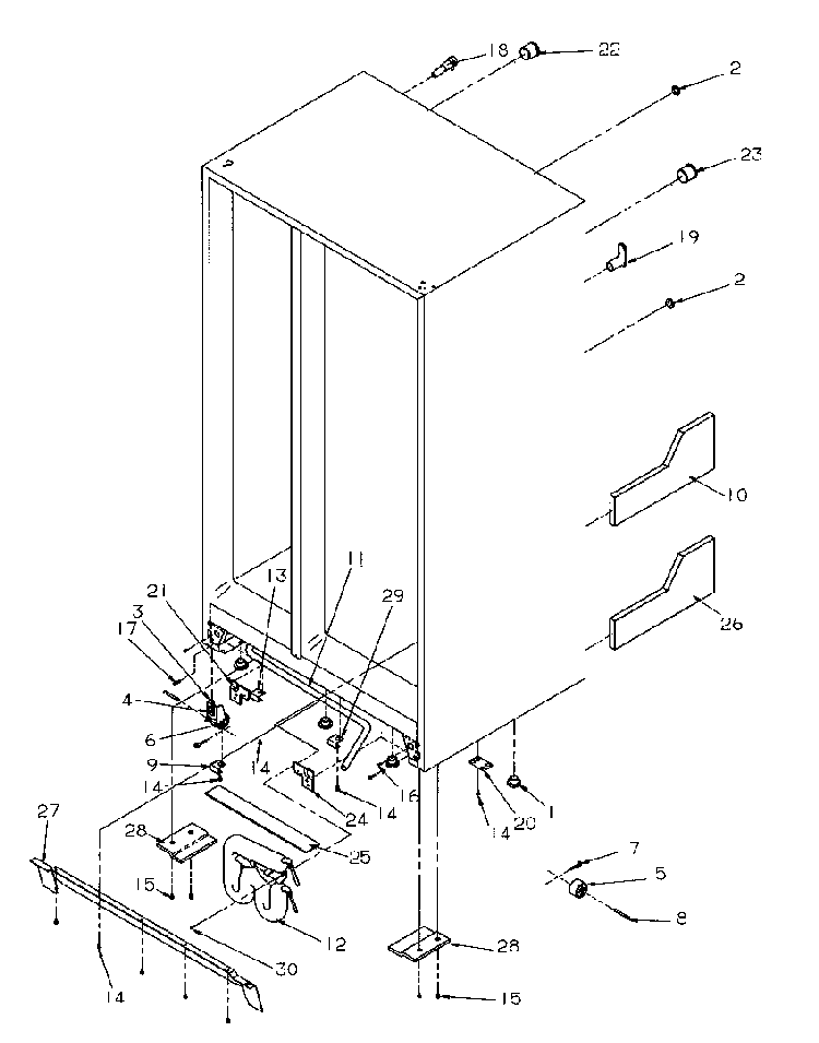 Drain System And Rollers Diagram and Parts List for SXD22S2E-P1190416WE  Amana Refrigerator