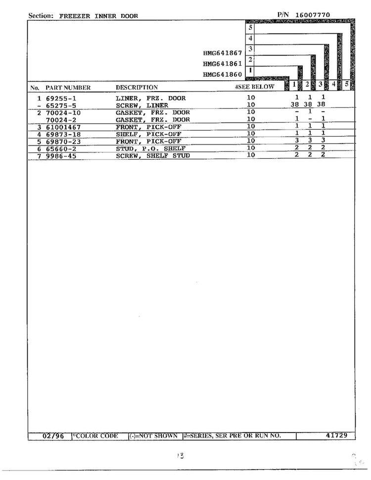 Freezer Inner Door Page 2 Diagram and Parts List for 641861  Admiral Refrigerator