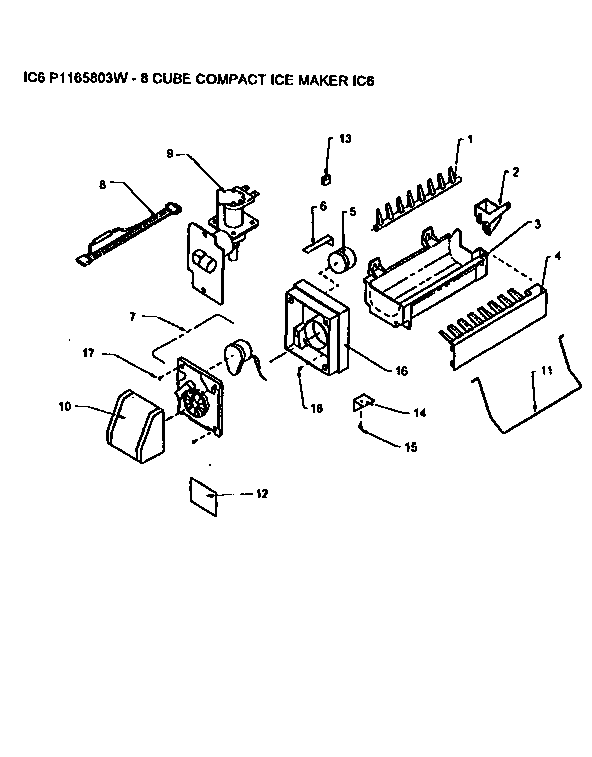 Icemaker Diagram and Parts List for TR21S4L-P1196103WW  Amana Refrigerator