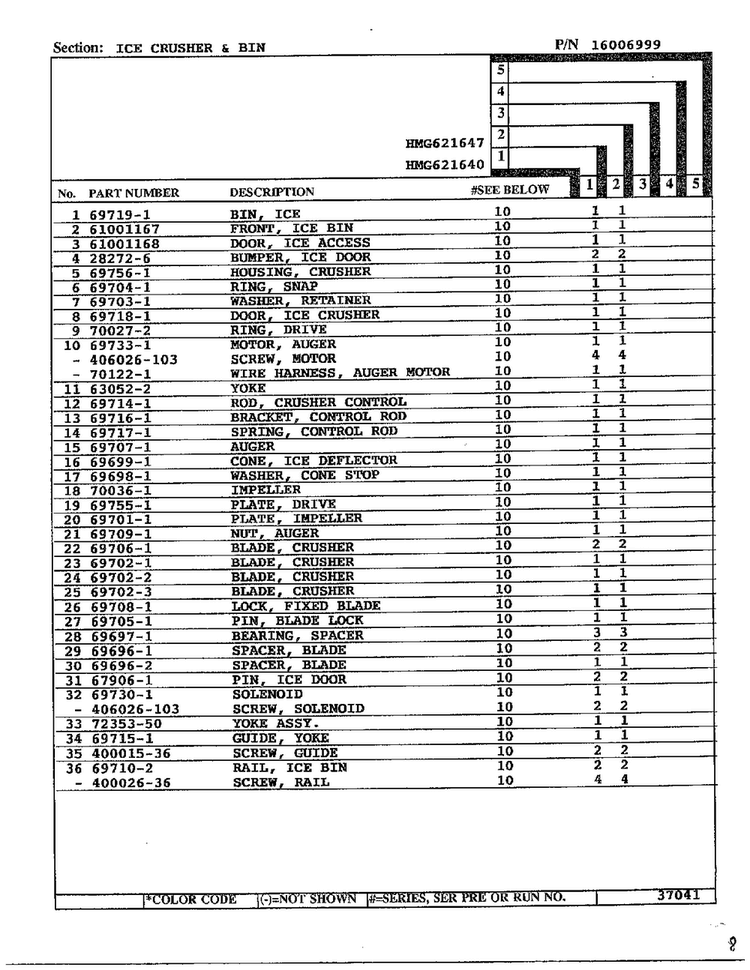 Ice Crusher And Bin Page 2 Diagram and Parts List for 621640  Admiral Refrigerator